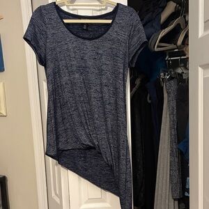 White House Black Market Asymmetrical Hem Blue and Silver T-Shirt